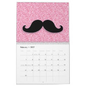 GIRLY SCHWARZER SCHNURRBART-ROSA-GLITZER GEDRUCKT KALENDER (Feb 2027)