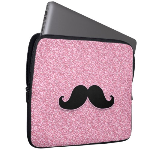 GIRLY SCHWARZER SCHNURRBART-ROSA-GLITZER GEDRUCKT LAPTOPSCHUTZHÜLLE (Vorne Rechts)