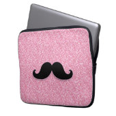 GIRLY SCHWARZER SCHNURRBART-ROSA-GLITZER GEDRUCKT LAPTOPSCHUTZHÜLLE (Vorderseite Links)