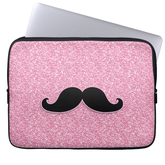 GIRLY SCHWARZER SCHNURRBART-ROSA-GLITZER GEDRUCKT LAPTOPSCHUTZHÜLLE (Vorderseite)