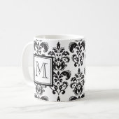 GIRLY SCHWARZES DAMAST-MUSTER 2 IHRE INITIALE KAFFEETASSE (Vorderseite Links)