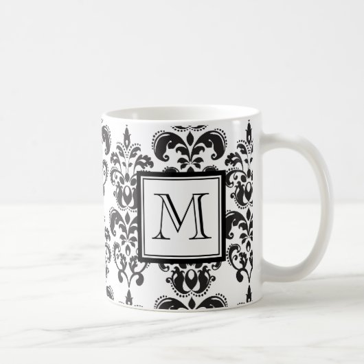 GIRLY SCHWARZES DAMAST-MUSTER 2 IHRE INITIALE KAFFEETASSE (Rechts)