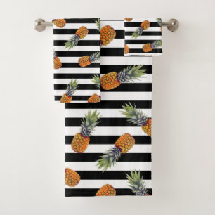 Girly Schwarzes des Sommer-Ananas-Muster- Striped Badhandtuch Set