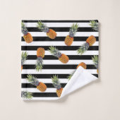 Girly Schwarzes des Sommer-Ananas-Muster-| Striped Badhandtuch Set (Waschlappen)