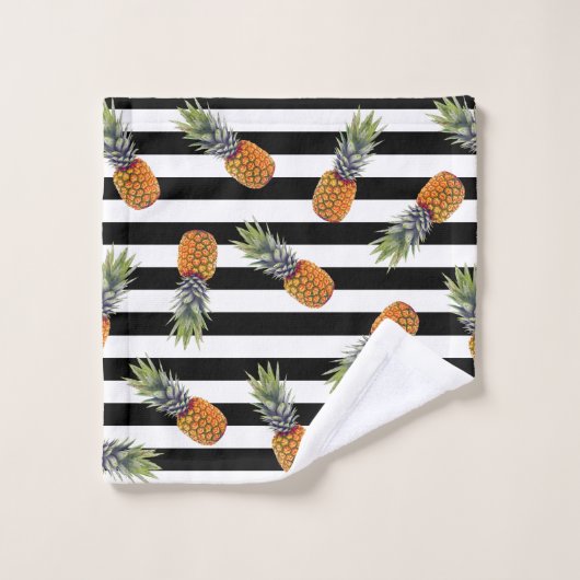 Girly Schwarzes des Sommer-Ananas-Muster-| Striped Badhandtuch Set (Waschlappen)