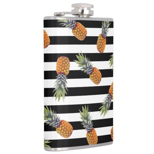 Girly Schwarzes des Sommer-Ananas-Muster-| Striped Flachmann (Rechts)