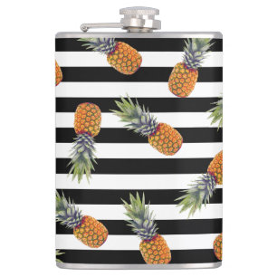 Girly Schwarzes des Sommer-Ananas-Muster-  Striped Flachmann