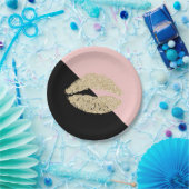 Girly Schwarzes erröten rosa Chic-Glitzer-Lippen Pappteller (Party)