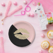 Girly Schwarzes erröten rosa Chic-Glitzer-Lippen Pappteller (Party)