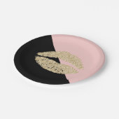 Girly Schwarzes erröten rosa Chic-Glitzer-Lippen Pappteller (Schrägansicht)