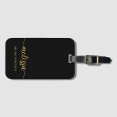 Girly Schwarzes Gold Monogramm Namens Unterschrift Gepäckanhänger (Vorderseite (Horizontal))