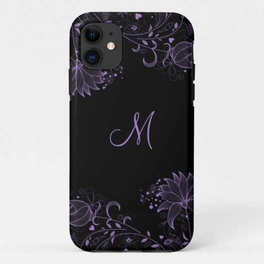 Girly schwarzes und lila skizziertes BlumeniPhone5 Case-Mate iPhone Hülle (Rückseite)