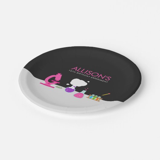 Girly Science Party Pappteller (Schrägansicht)