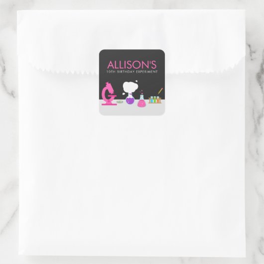 Girly Science Party Quadratischer Aufkleber (Tasche)