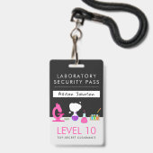 Girly Science Party Security Pass Ausweis (Vorderseite mit Lanyard)