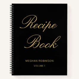 Girly Script Cookbook Schwarzes Personalisiertes R Notizblock