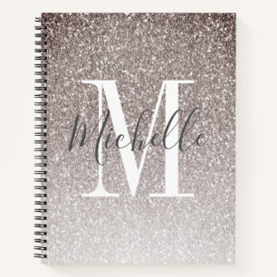Girly Script Gray Glitzer Glitzern Monogram Name Notizblock