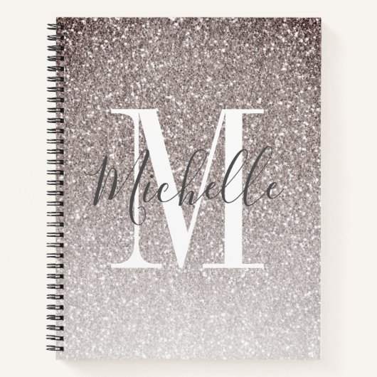 Girly Script Gray Glitzer Glitzern Monogram Name Notizblock (Vorderseite)