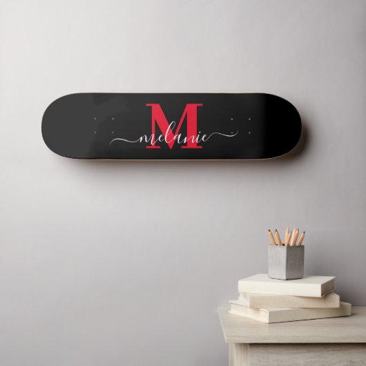 Girly Script Individuelle Name Monogram Skateboard (Wandkunst (Horz))