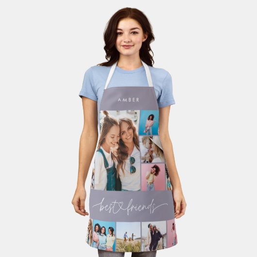 Girly Script Multi Foto bester Freund moderne lila Schürze (Getragen)
