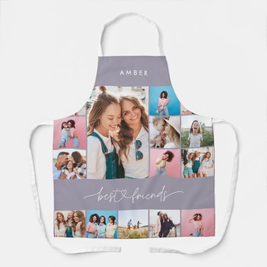 Girly Script Multi Foto bester Freund moderne lila Schürze (Vorderseite)