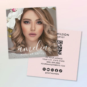 Girly Script QR-Code Foto Quadratisch Rosenrot Quadratische Visitenkarte