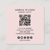 Girly Script QR Code Photo  Square Blush Pink Quadratische Visitenkarte (Rückseite)