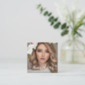 Girly Script QR Code Photo  Square Blush Pink Quadratische Visitenkarte (Stehend Vorderseite)