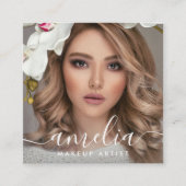 Girly Script QR Code Photo  Square Blush Pink Quadratische Visitenkarte (Vorderseite)