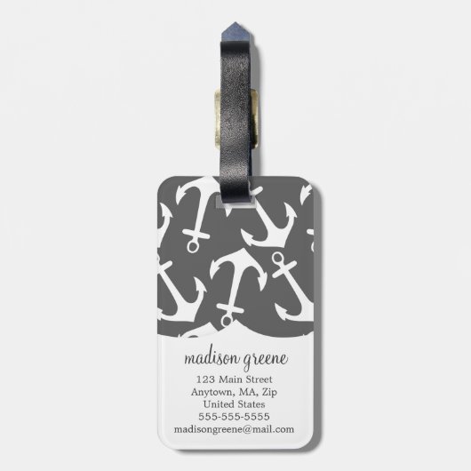 Girly Seeanker-Holzkohlen-Aqua personalisiert Gepäckanhänger (Rückseite vertikal)