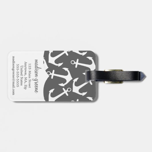 Girly Seeanker-Holzkohlen-Aqua personalisiert Gepäckanhänger (Rückseite horizontal)