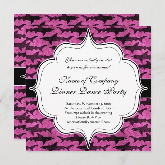 Girly Sharks Hot Pink Einladung (Vorne/Hinten)