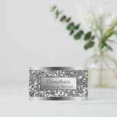 Girly Shimmer Foil Silver Glitzer Visitenkarte (Stehend Vorderseite)