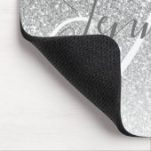 Girly Silber Glitter Funkeln Grau Monogramm Name Mousepad (Ecke)