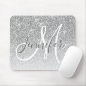 Girly Silber Glitter Funkeln Grau Monogramm Name Mousepad (Mit Mouse)
