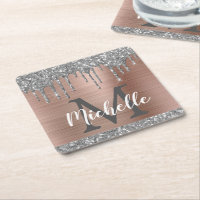 Girly Silber Glitter Tropfen Roségold Monogramm