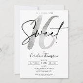 Girly Silber Randskript Foto Sweet 16 Einladung (Vorderseite)