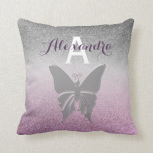 Girly Silber und Lila Monogramm Kissen