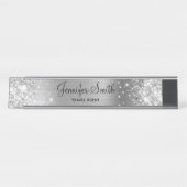 Girly Silver Glitzer and Foil Schreibtischnamensplakette (Vorderseite )