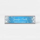 Girly Silver Glitzer Azure Gradient Schreibtischnamensplakette (Vorderseite )