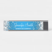 Girly Silver Glitzer Azure Gradient Schreibtischnamensplakette (Vorderseite )