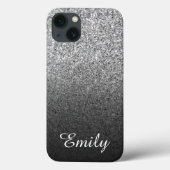 Girly Silver Glitzer Black Ombre Personalisiert Case-Mate iPhone Hülle (Rückseite)