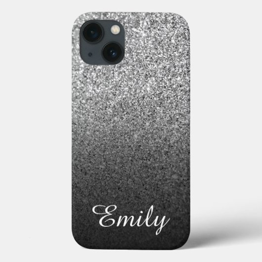 Girly Silver Glitzer Black Ombre Personalisiert Case-Mate iPhone Hülle (Rückseite)