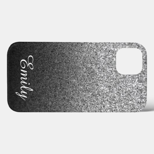 Girly Silver Glitzer Black Ombre Personalisiert Case-Mate iPhone Hülle (Rückseite (Horizontal))