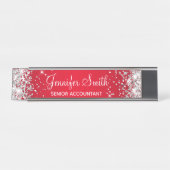 Girly Silver Glitzer Bright Red Gradient Schreibtischnamensplakette (Vorderseite )