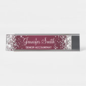Girly Silver Glitzer Burgundy Gradient Schreibtischnamensplakette (Vorderseite )