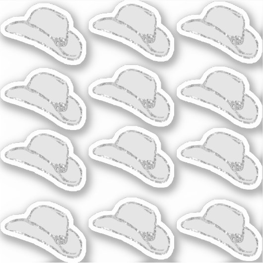 Girly Silver Glitzer Cowgirl Hat 12 Sticker Set (Vorderseite)