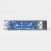 Girly Silver Glitzer Deep Blue Gradient Schreibtischnamensplakette (Vorderseite )