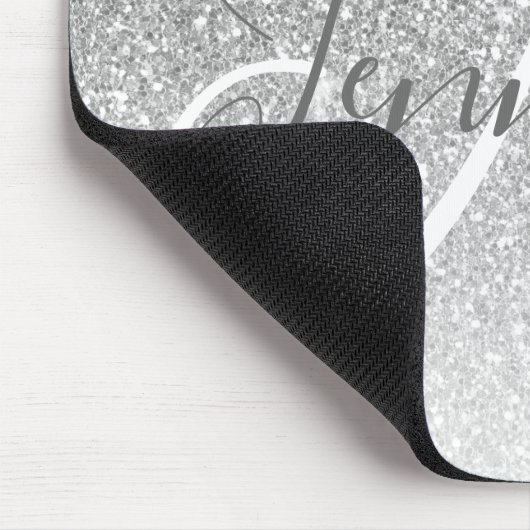 Girly Silver Glitzer Glitzern Grau Monogramm Name Mousepad (Ecke)