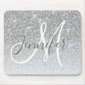 Girly Silver Glitzer Glitzern Grau Monogramm Name Mousepad (Vorne)